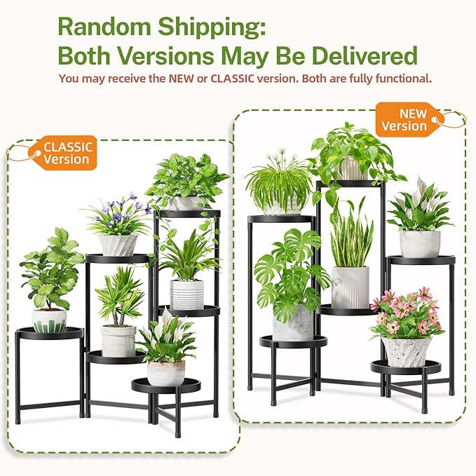 iDavosic.ly 6 Tier Large Plant Stand Indoor with 10 Inch Wide Tray, Tiered Corner Metal Outdoor Flower Display Holder Shelf, Folding Tall Rack for Patio Porch Living Room, Modern Black