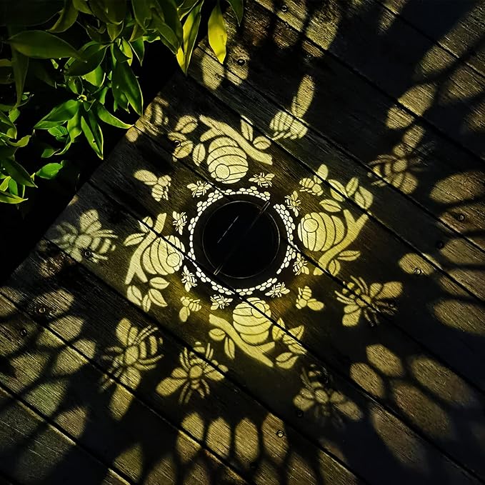 Solar Lanterns Outdoor Hanging Honeybee Decor Lantern,Waterproof Hollow Out Retro Metal Decorative Garden Light,Graceful Decoration for Patio,Yard,Landscape,Walkway,Festival