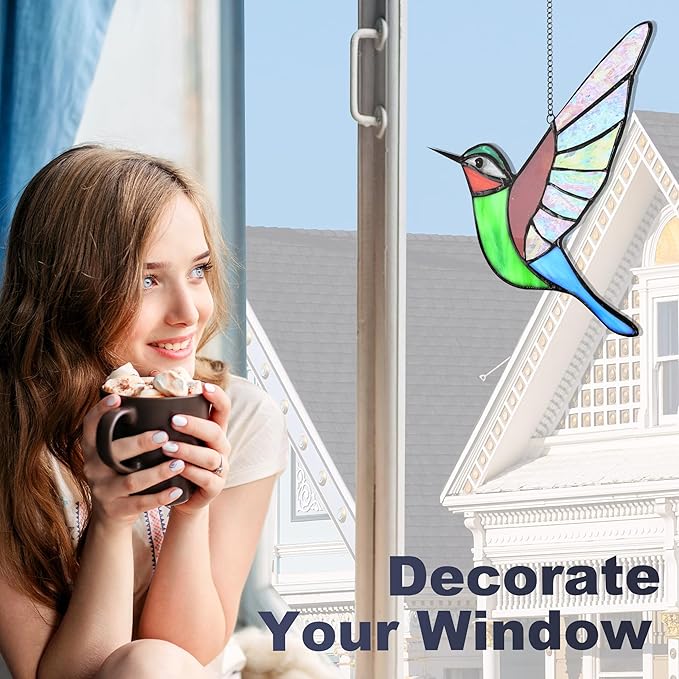 Hummingbird Gifts,Stained Glass Window Hanging,Handmade Suncatcher,Beautiful Hummingbird Ornament,Birthday for Ladies,Mom,Grandmas,and Bird Lovers