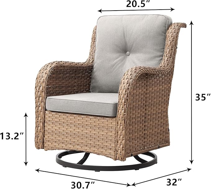 Outdoor Patio Swivel Rocker Chairs - Wicker Rattan Patio Swivel Rocking Chairs Set of 2 with High Back,Deep Seating and Comfort Cushions for Deck Porch Garden,Yellow/Beige