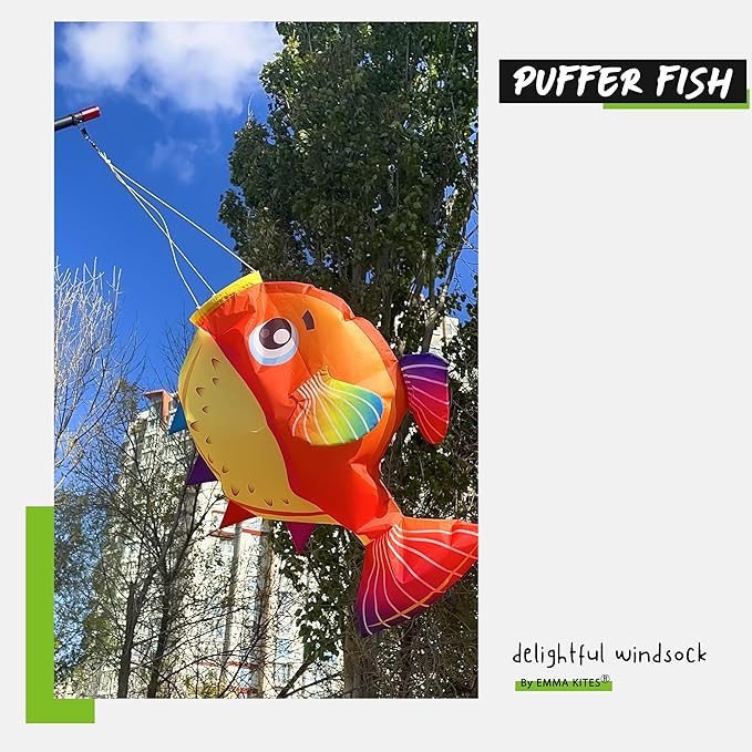 emma kites Puffer Fish Windsock Hanging Décor for Garden Backyard Balcony Porch Party Campsite Decoration 29-INCH
