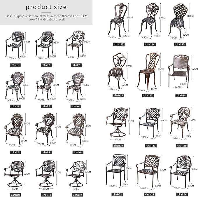 Outdoor Dining Chair Cast Aluminum Patio Chairs Set of 2 All-Weather Patio Dining Chair with Adjustable Feet for Backyard Garden (Concierge Chair)