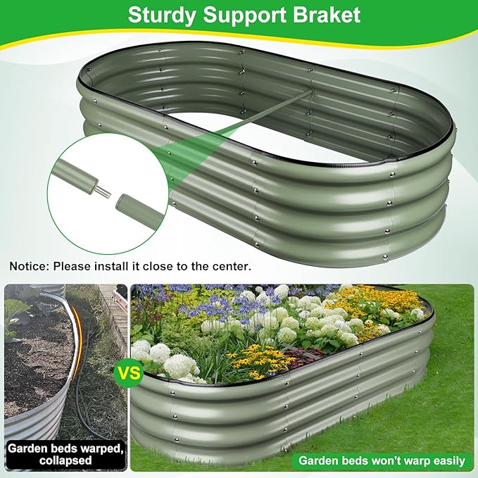 Olive Green 4x2x0.9ft Raised Garden Bed, Deep Metal Garden Bed, Large Galvanized Raised Garden Beds Outdoor, Raised Planter Box Kit for Vegetables, Flowers, Fruits