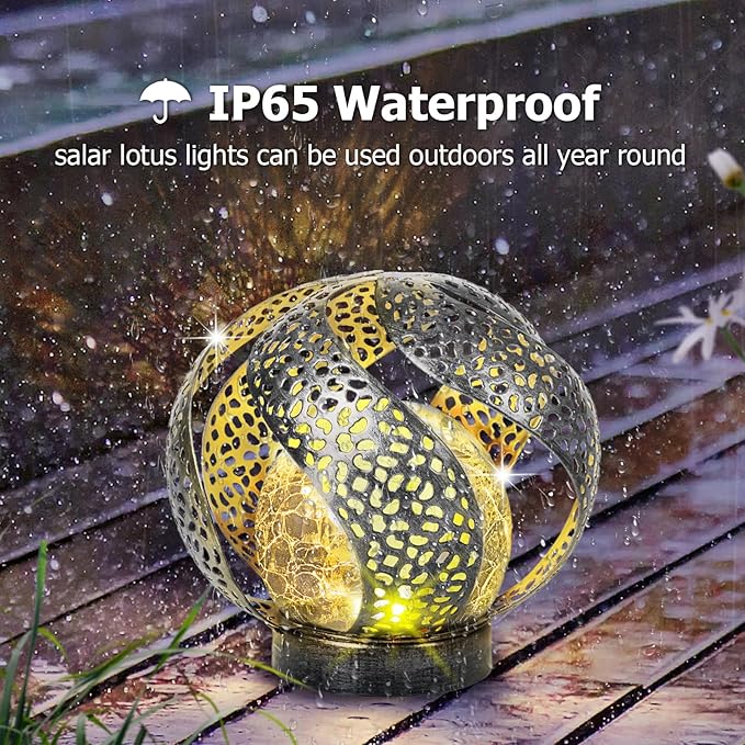 Huaxu Solar Lights Outdoor Garden Decor Waterproof Cracked Glass Globe LED Light Silver Retro Art Metal Retro Design Decorative Yard Patio Lawn Pathway Gift for Mom Women Anniversary Birthday
