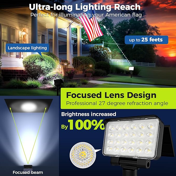 Solar Spot Lights Outdoor Waterproof for Flag, Tree, House, Garden, Yard, Landscape Spotlights for Accent Uplighting Decorations-6 Pack, Natural Light