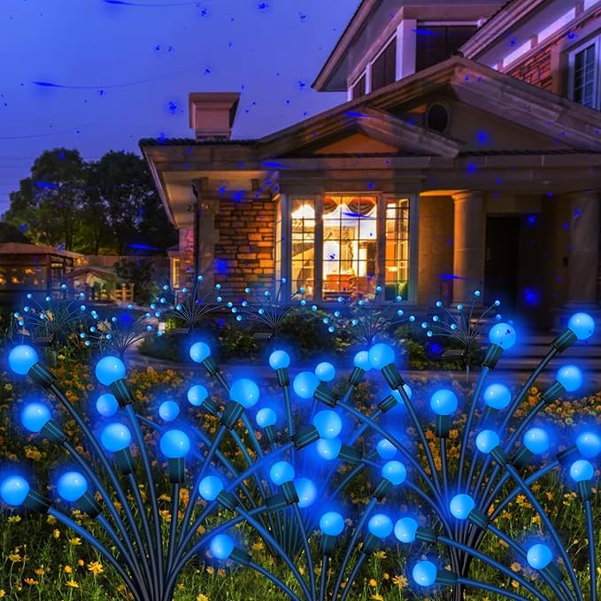 Solar Garden Lights Outdoor, 2 Pack 20 LED Blue Firefly Lights, Waterproof, Sway by Wind, for Yard Patio Backyard Garden Planter Flower Bed Pathway Decoration
