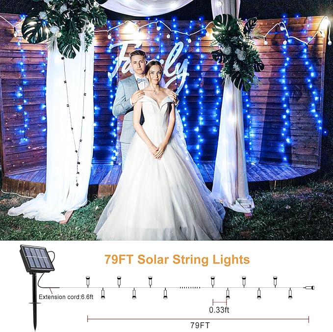 2 Pack Solar String Lights for Outside, Each 79Ft 240LED Solar Lights Outdoor, 8 Modes Waterproof Solar Powered Fairy Twinkle Lights for Backyard Patio Tree Party Garden Decoration, Blue