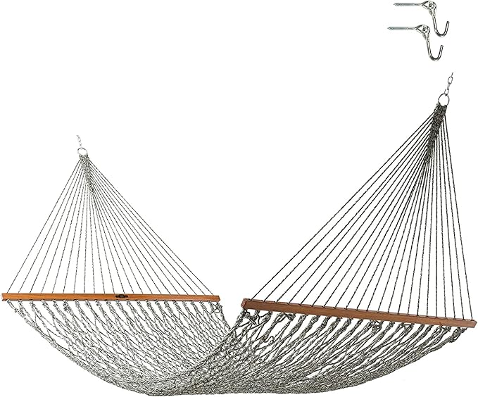 Original Pawleys Island Large Green Oatmeal Heirloom Tweed DURACORD® Rope Hammock with Extension Chains & Tree Hooks, Handcrafted in The USA, 450 LB Weight Capacity, 13 ft. x 55 in.