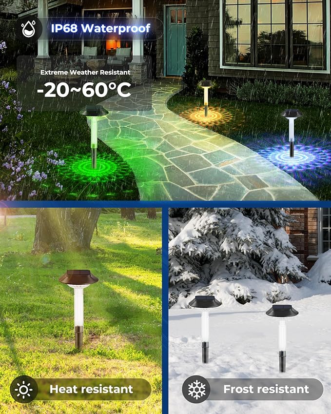 Color Changing Solar Pathway Lights - 6 Pack IP68 Waterproof Outdoor Solar Lights with 7 RGB Lighting Modes for Yard, Garden, Walkway, Pathway, Backyard, Lawn, Landscape Decoration
