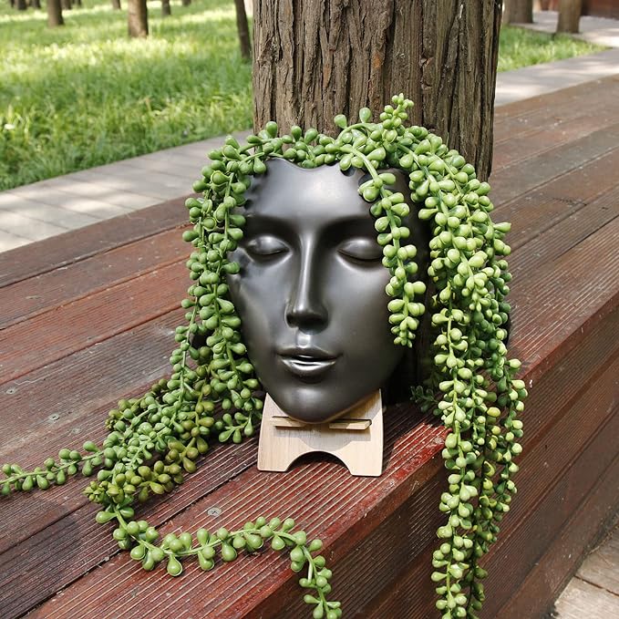 Face Vase,Ceramic Female Form Vase,Modern Sculpture Planter Pot,Human Face Dried Flower Shaped Vase,Wall Hanging Plant Pot for Home Decor Centerpieces, Office or Outdoor Hanging Decor