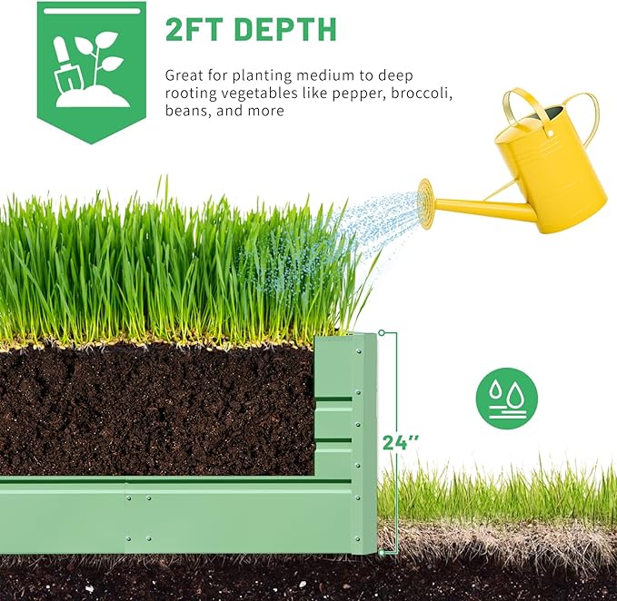 SnugNiture 4x2x2FT Raised Garden Bed Galvanized Planter Garden Boxes Outdoor, Deep Root Planter Raised Bed for Vegetables Flowers Herbs,Green