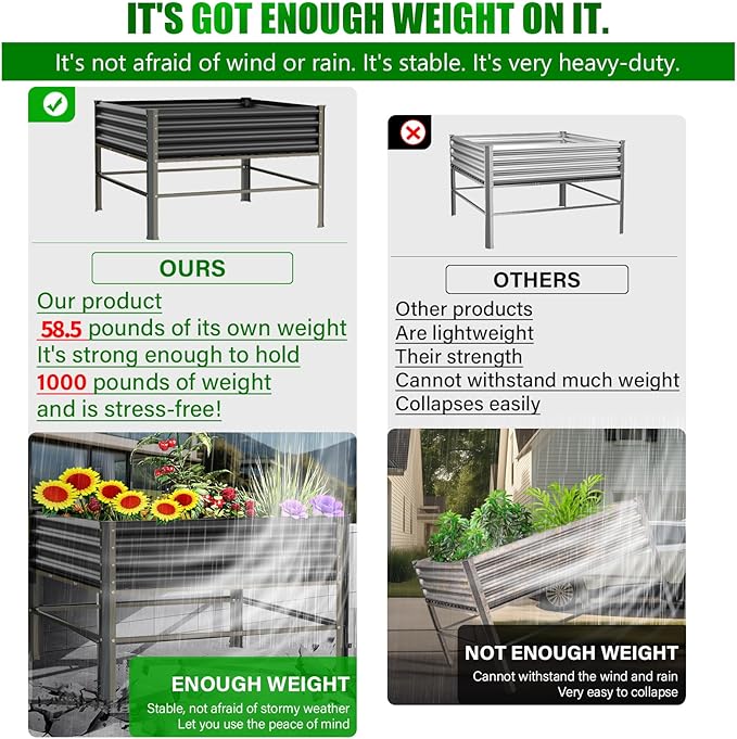 Raised Garden Bed with Legs, 48×48×32in Large Metal Elevated Raised Planter Box,1000lb Capacity with Drainage Holes for Vegetables Lawn Green Flowers, Fruits, Terrace