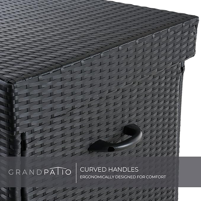 Grand patio 170 Gallon Deck Storage Box Deck Box Outdoor Storage Box Indoor Wicker Storage Bin Patio Storage Box for Patio Furniture Cushions Garden Tools Pool Accessories, Black
