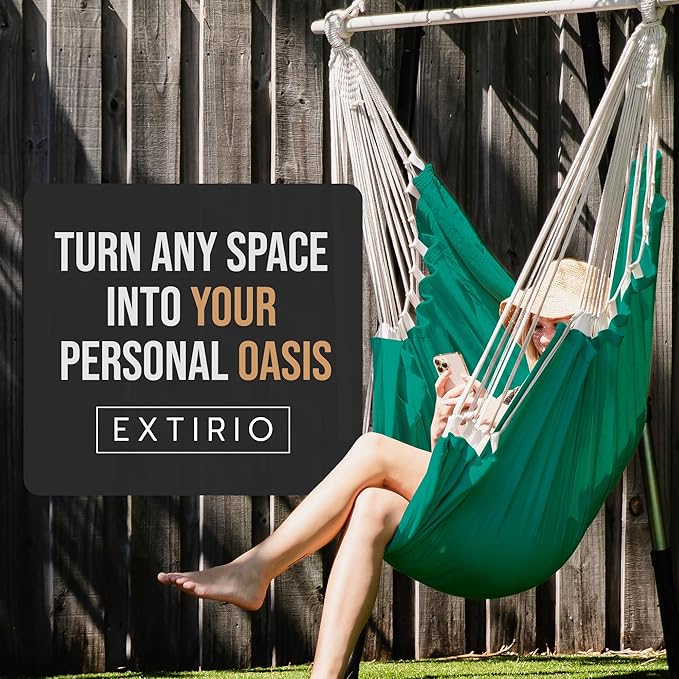 Hanging Hammock Chair Swing – Hanging Chair Outdoor & Indoor - Hammock Swing Chair – Quick & Easy Setup with Hardware Kit – Durable & Spacious Full Body Support – Holds 440 Lbs