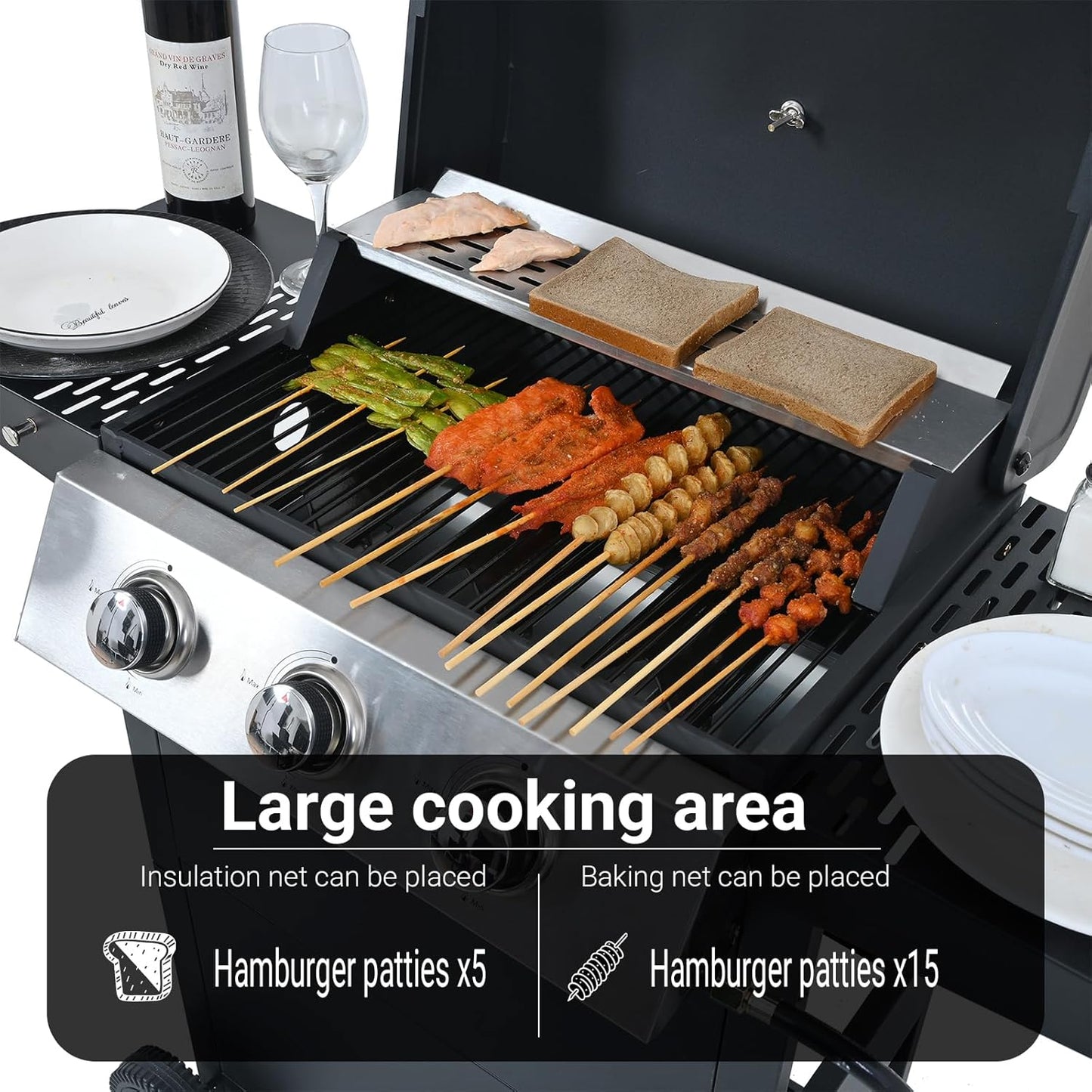 Endark 3-burner propane gas grill | 26,000 BTU stainless steel with enamel wire cooking grates and built-in thermometer | with side rack wheels | great for patio, garden, and outdoor cooking