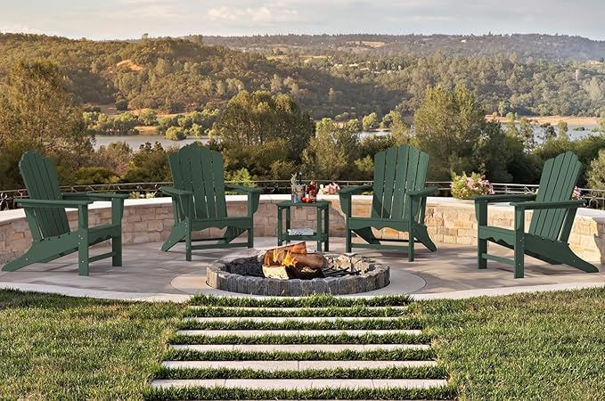 KINGYES HDPE Adirondack Chair Set of 8, Classic All-Weather Adirondack Chair, Green