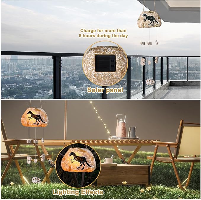 Outdoor Statue Dinosaur Hanging Decor Garden Solar Dinosaur Hanging Light for Outside Patio Balcony Pathway Lawn Yard Garden Figurine Ornament