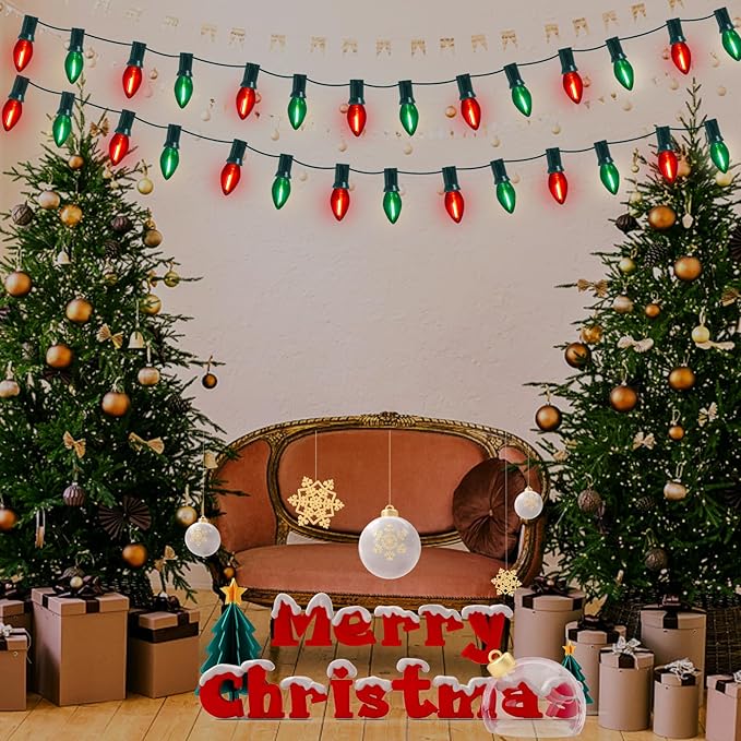 C7 LED Christmas Lights Multicolor 25Ft Outdoor Christmas Decoration Lights with 27 Red Green LED Bulbs, Vintage Christmas Lights for Christmas Tree Carnival Patio Wedding Holiday Pathway Lighting