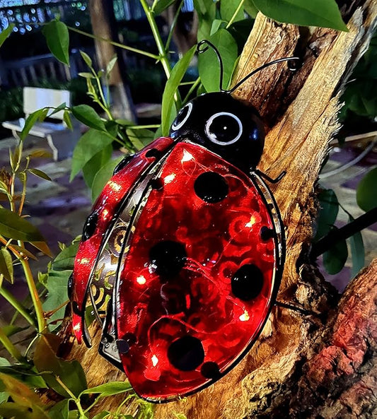 Teaeeno Ladybug Solar Lantern Pattern Light,Hanging Waterproof LED Solar Lights Outdoor Decorative,Sun-Powered Tabletop Lanterns,Metal Solar-Powered Lantern Outdoor