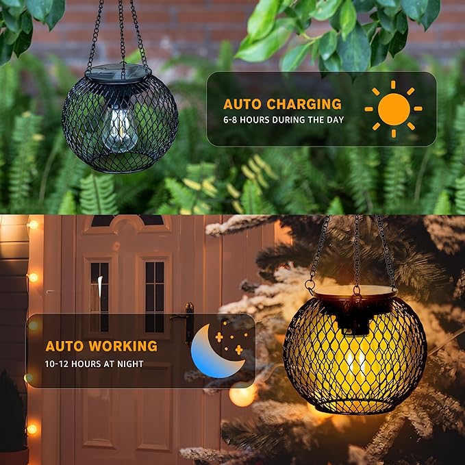 Solar Lanterns Outdoor, Brighter Metal Solar Hanging Lanterns, IP65 Waterproof Solar Lights Outdoor, Gardening Gifts & Decor for Garden Yard Patio Pathway