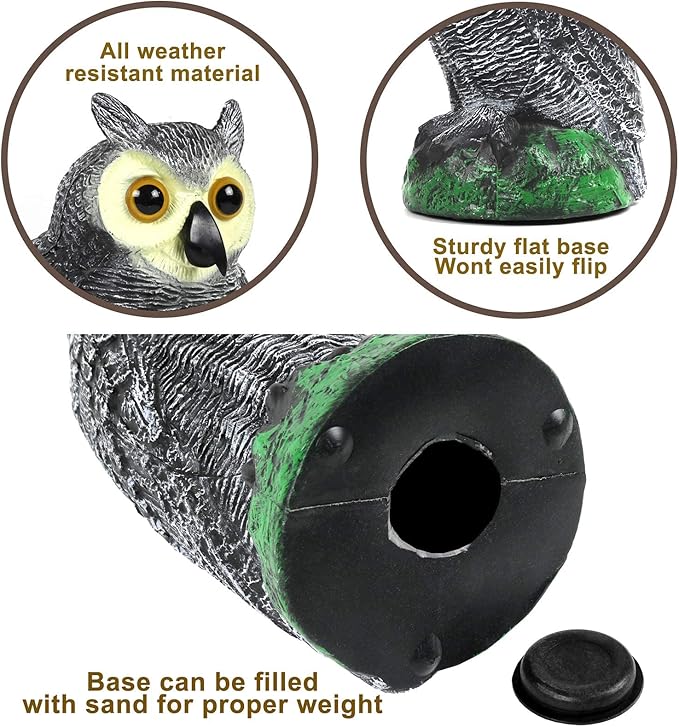 Galashield Owl Decoy | Plastic Owls to Scare Birds Away | Owl Statue for Garden & Outdoors - Pack of 3