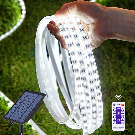 32.8FT 600LED Solar LED Strip Lights Outdoor, Outdoor String Lights Waterproof, 8 Modes Solar Rope Lights with Remote for Step, Stair, Deck, Fence, Patio,Yard Decor (Cool White, 32.8 FT)