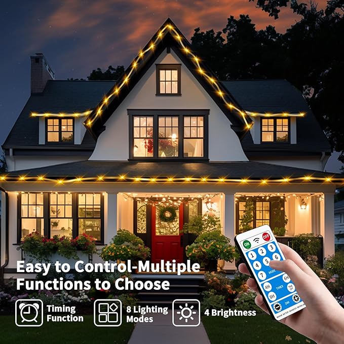 98FT Waterproof 300LEDs Solar Rope Lights, Type C Charging, Remote-Controlled, for Outdoor Pathway Pool Patio Party Garden Yard Palm Tree Holidays (Brighter - Warm White)