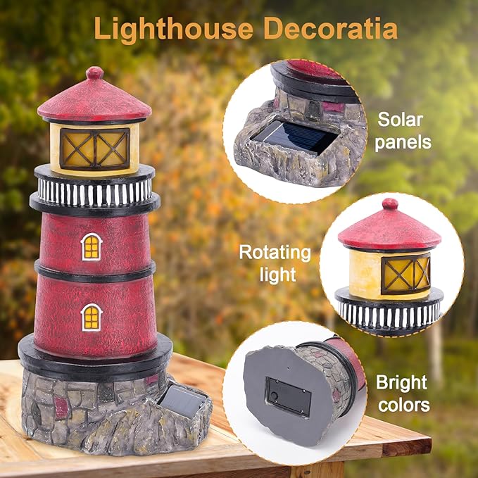 Solar Powered Lighthouse,Village Christmas Decor,Christmas Village Building Waterproof Statue Lighthouse Lamp for Yard Lawn Patio Gifts