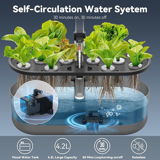 inbloom 12 Pods Hydroponics Growing System Kit, Herb Garden Planter Indoor Kit, Indoor Gardening Hydroponics Growing System with 4.2L Water Pump, Height Adjustable, Gifts for Woman, Transparent Black