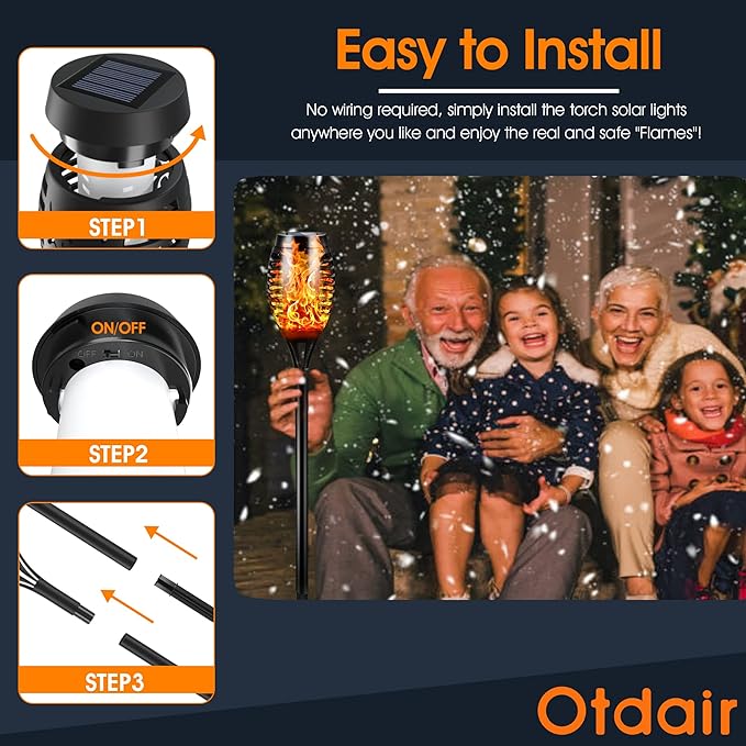 Otdair Solar Outdoor Lights, 16 Pack 12LED Solar Tiki Torches with Flickering Flame, IP65 Waterproof Mini Solar Torch Lights Auto On/Off for Garden, Patio, Yard, Pathway