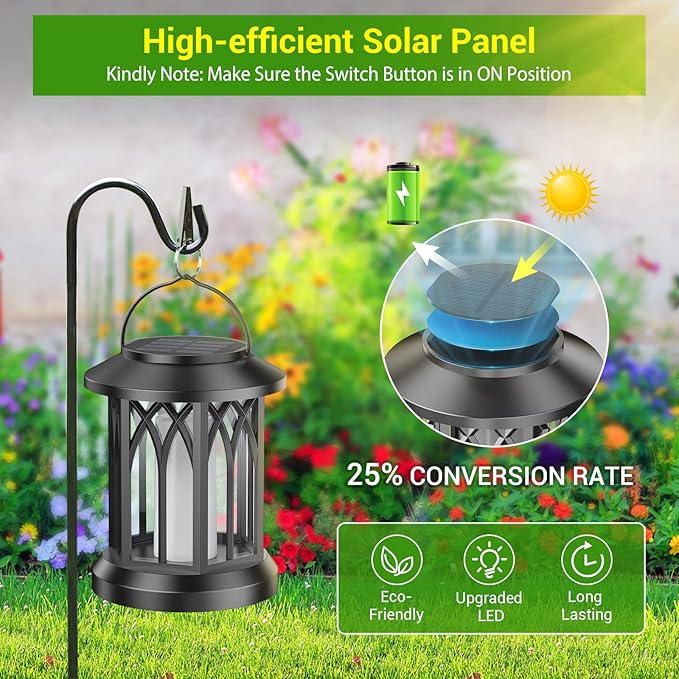 KOOPER Hanging Solar Lights Lantern Outdoor, Flickering Flames Solar Outdoor Lights, Solar Lanterns Outdoor Waterproof with Bigger Solar Panel, Auto ON/Off Solar Lantern for Yard Garden Decor, 2 Pack