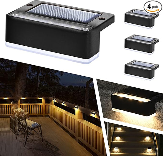 SOLPEX Solar Fence Lights, 6 LEDs Solar Lights Outdoor Waterproof Solar Powered for Deck, Stair, Front Porch, Balcony, Walkway, Garden, Yard, Patio, Pool Decor, IP65 Waterproof (4 Pack, Warm White)