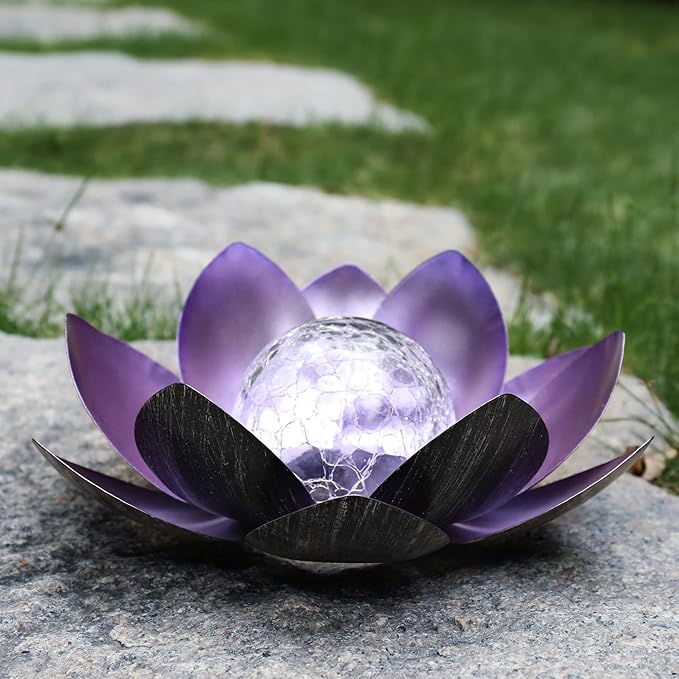Solar Light Outdoor, Metal Glass Decorative Waterproof Garden Light LED Solar Flower Lights for Patio, Lawn,Walkway,Tabletop,Ground (Purple)