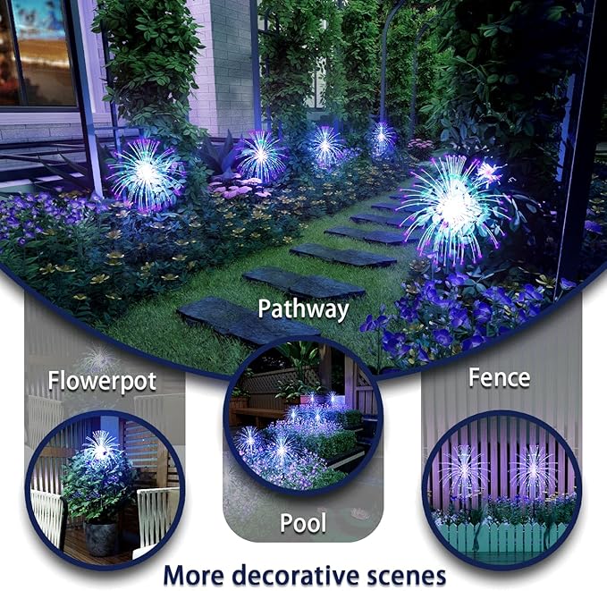 Upgrade Solar Garden Firework Lights Outdoor Decor Weatherproof 2 Pack with ROHS CE Certified,120 LED Solar Sparklers Fireworks SticksFairy Stake Lights,for Yard Pathway Flowerbed Decor (Colorful)