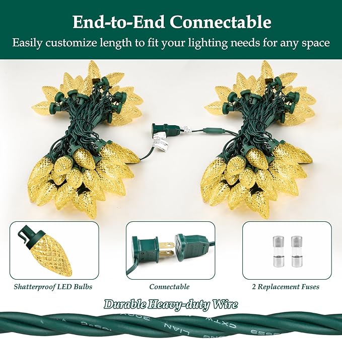 C9 LED Christmas Lights, 134FT 200Bulbs Outdoor Christmas Decorations for House Waterproof String Lights Extendable Green Wire Fairy Lights for Patio Xmas Garden Party Wedding Indoor Warm White