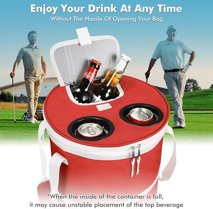 Tirrinia Large Pop-Up Golf Cooler Bag- Insulated Collapsible Cooler with Flat Drink Table for Golf Cart, Lightweight and Portable Ice Beach Cooler for Travel, Fishing, Picnics, Hiking, Camping