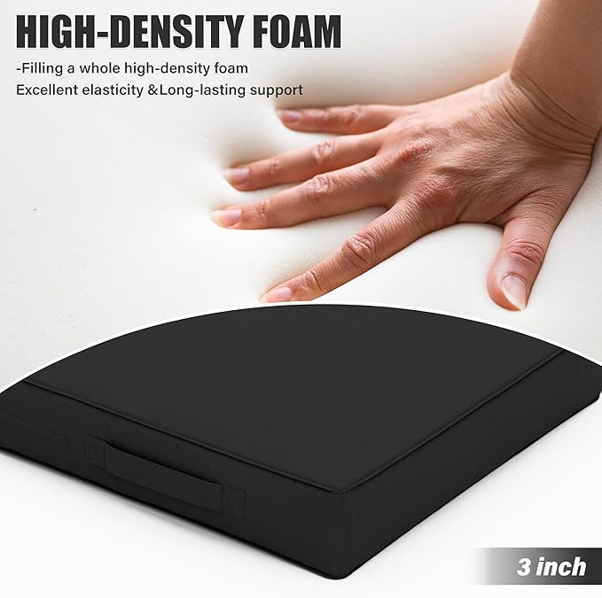 Patio Chair Cushions 17 X 16 X 3 Inch Waterproof Outdoor Seat Cushions for Patio Furniture, Outdoor Sofa Couch Pads with Ties & Handle, Set of 2, Black