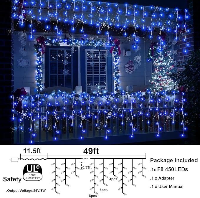 98FT 900LED F8 Upgraded Christmas Lights Decorations - 8 Modes Waterproof Outdoor Fairy String Lights With Memory and Timer - Plug-in for Holiday, Party, Wedding, Home, Roof