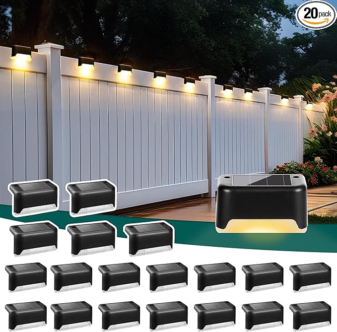 SOLPEX Solar Deck Lights Outdoor 20 Pack, Solar Step Lights Waterproof Led Solar Lights for Outdoor Stairs, Step, Fence, Yard, Patio, and Pathway(Warm White)