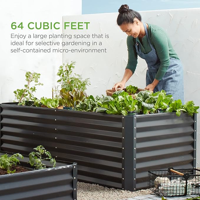 Best Choice Products 8x4x2ft Outdoor Metal Raised Garden Bed, Deep Root Planter Box for Vegetables, Flowers, Herbs, and Succulents w/ 478 Gallon Capacity - Silver