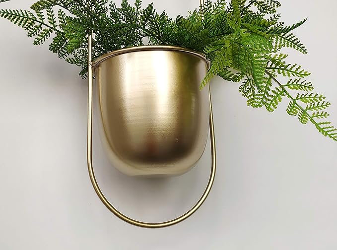 Boho Gold Metal Plant Hanger,Metal Wall and Ceiling Hanging Planter, Modern Planter, Mid Century Flower Pot Plant Holder, Minimalist Planter for Indoor Outdoor Home Decor