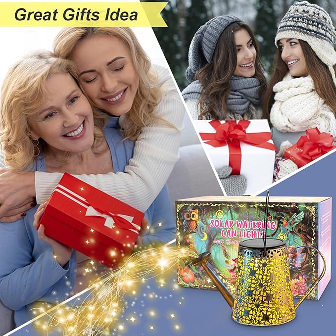 VOOKRY Solar Watering Can Lights, Large Retro Metal Hanging Solar Lights Outdoor Waterproof, Gardening Gifts for Mom Grandma Women Birthday, Garden Decor Yard Light Outside for Porch Landscape Patio