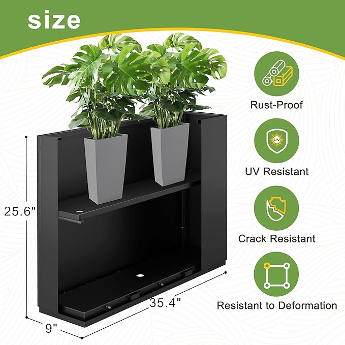 FENCY Metal Rectangular Planter Box Large Planters for Outdoor Plants, Rectangular Tall Planters for Outdoor Plants with Drainage Holes (35.4" L x 9" W x 25.6" H)