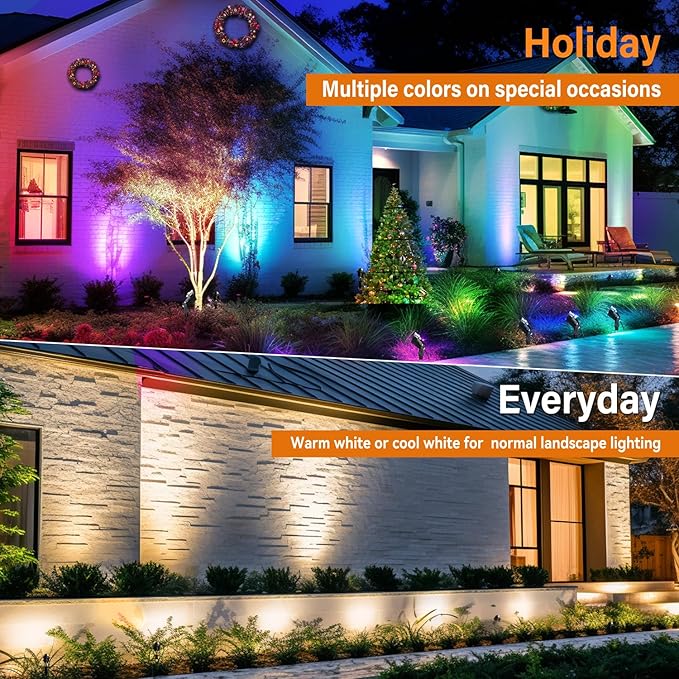 RGBW Landscape Light Outdoor,10W Color Changing Low Voltage Landscape Lighting with Remote Control,12V-24V Waterproof Outdoor Spot Lights with Connectors for Yard House Garden Tree(4 Pack)