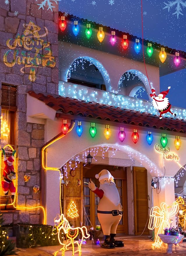 Strawberry Jumbo C9 Christmas Pathway Lights Outdoor - 8.5 Feet 5 LED Multicolor Light Bulb Decorations for Lawn Holiday Yard