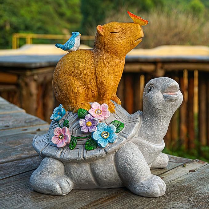Turtle Gifts for Women, Solor Statue for Garden, Turtle and Capybara Figurine with Lights, Outdoor Decorations for Yard Lawn Patio, Gifts for Mom Grandma Mother in Law Gardener Mother'Day