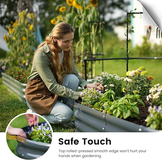 KING BIRD Raised Garden Bed with Wall Trellis Galvanized Planter Garden Box Outdoor for Gardening, Climbing Vegetables, Flowers 7.87x3.94x0.98 Ft, Dark Grey