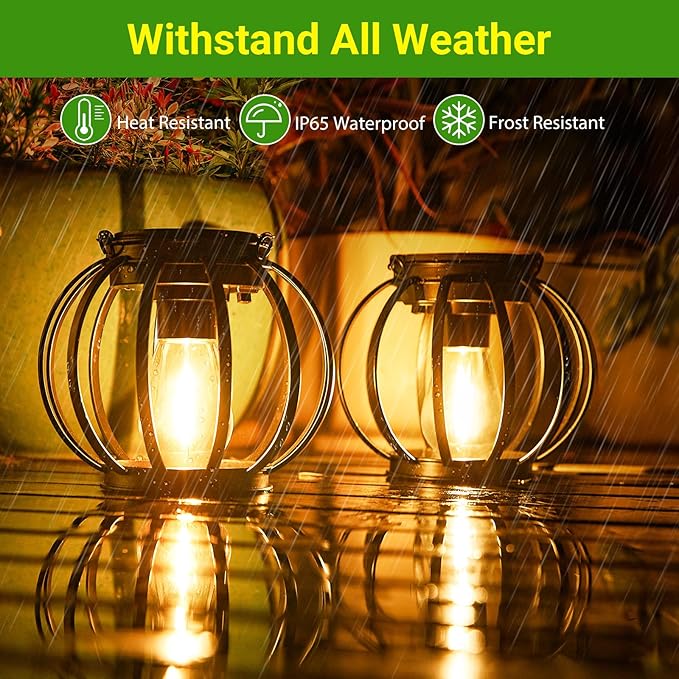 KOOPER Solar Lanterns Outdoor Lights, 4 Pack Upgraded Metal Solar Lantern Lights, Brighter Hanging Solar Lights Outdoor Waterproof, Auto On/Off Outdoor Solar Lights for Yard Garden Patio Pathway Decor