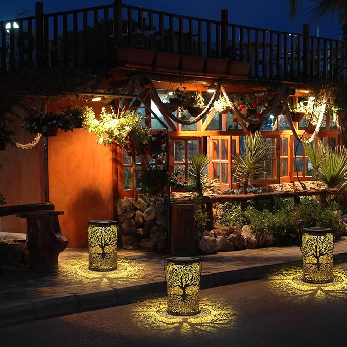 Solar Lanterns Outdoor Waterproof,Hanging Solar Tree of Life Lights Garden Decor,Gardening Birthday Gifts for Women Mom Grandma,Metal Hollowed-Out Lanterns for Yard,Patio,Backyard,Porch