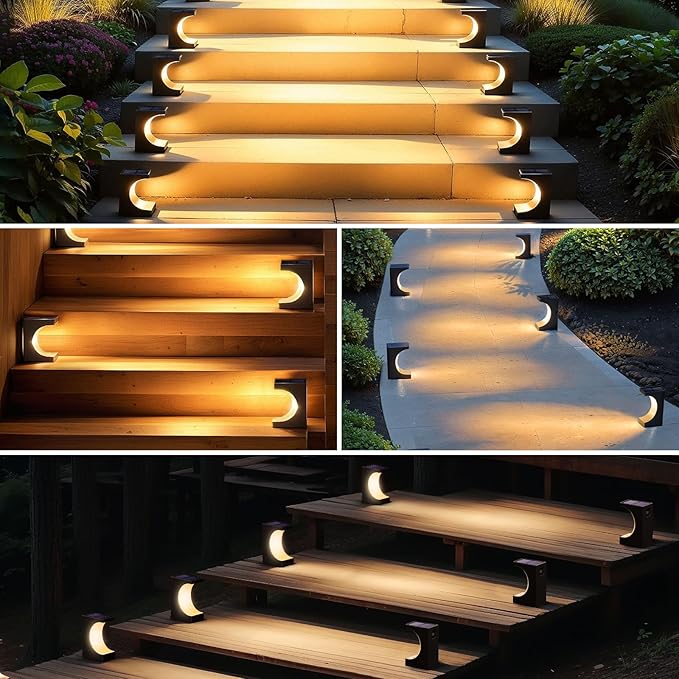 ZOOI Solar Step Lights for Outside, Solar Lights Outdoor Waterproof, Outdoor Solar Stair Lights for Yard, Garden Decor for Outside, Solar Garden Lights for Step, Stair, Patio, Porch, Deck Decor, 8PCS